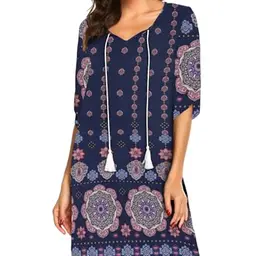 BDTECAOR Damen Strandkleid – Casual T-Shirt Kleid in Navy Blau, Größe M