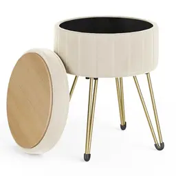 SONGMICS Runder Sitzhocker mit Stauraum, Samt Hocker für Ankleidezimmer, Wohnzimmer, Schlafzimmer, cremeweiß