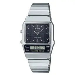 Casio QD Black Herrenuhr mit silbernem Armband, Quarz, CA.AQ-800E-1AEF