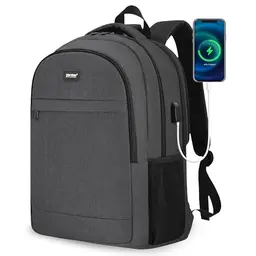 TANTOMI Herren Rucksack 17 Zoll - Großer Schulrucksack mit USB-Ladeanschluss, staub- und wasserabweisend, Schwarz