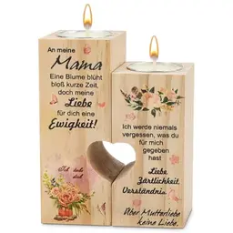 Personalisierter Holz-Kerzenständer für Mama - Herz-Design, ideales Geburtstags- und Weihnachtsgeschenk von Tochter/Sohn