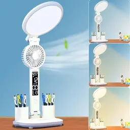 WLHONG LED Schreibtischlampe für Kinder mit Ventilator und Stifthalter, dimmbar, 3 Farbtemperaturen, rund
