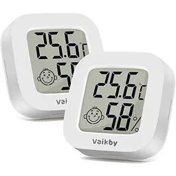 Vaikby Mini Digital Thermometer & Hygrometer, 2er Set - Raum- und Luftfeuchtigkeitsmesser für Zuhause, Büro & Gewächshaus