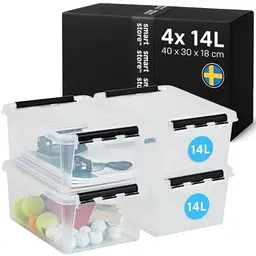 SmartStore 4x Aufbewahrungsbox Classic 14L - Stapelbar mit Deckel, lebensmittelecht, 10 Jahre Garantie