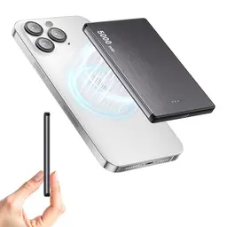 Power Bank 5000mAh mit Magnetischer Wireless Schnellladefunktion - Kompatibel mit iPhone 13/14/15/16/17 (Grau)