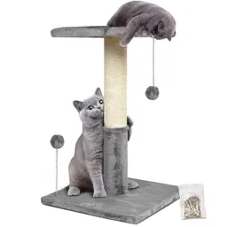 Happi N Pets 66CM Katzenkratzbaum für Hauskatzen mit Plüschplattform und Spielzeugball - Hellgrau
