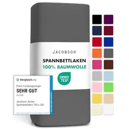 Jacobson Jersey Spannbettlaken Baumwolle 90x200-100x200 cm, Anthrazit