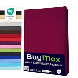 Buymax® Spannbettlaken 120x200cm Doppelpack, 100% Baumwolle, Jersey, Farbe Bordeaux