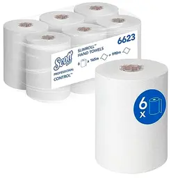 Scott Control Slimroll Rollenhandtücher, Einweg, 6 Rollen á 165 m, weiß