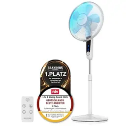 Brandson Standventilator Silent mit Fernbedienung, Display und Oszillation, verstellbarer Höhe 115-134 cm, leiser 60-Watt-Lüfter