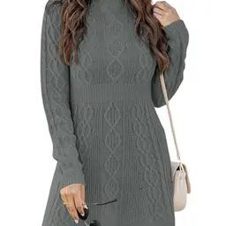 Ebifin Damen Strickkleid A-Linie Elegant Dunkelgrau Größe M