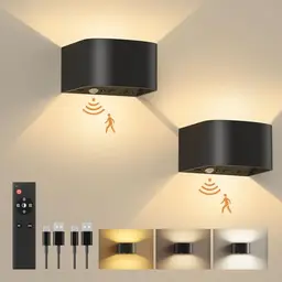FULEN Akku Wandlampe mit Bewegungssensor und Fernbedienung - 3 Farben, dimmbar, 2 Stück