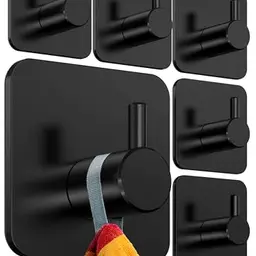 4smile Handtuchhalter ohne Bohren, 6er Set, schwarz - Klebehaken für das Badezimmer