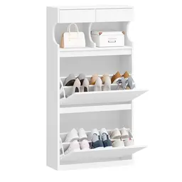 Hzuaneri Schuhschrank, Schmaler Schuhkipper für Flur und Garderobe, 12 Paar, 2 Klappen, Weiß