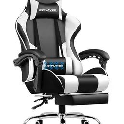 GTPLAYER Ergonomischer Gaming Stuhl mit Massagefunktion, Fußstütze und Kopfstütze, weiß