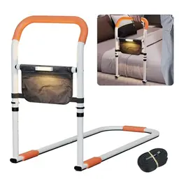 Zelvia Aufstehhilfe Bett für Senioren mit LED-Licht und Griff, höhenverstellbar, rutschfest, abnehmbar, orange