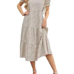 Zetieny Damen Sommerkleid, Elegant, A-Linie, Kurzarm, Rundhalsausschnitt, Midikleid, Strand- und Freizeitkleid