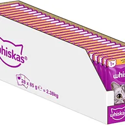 Whiskas 1+ Katzenfutter Hühnchen in Gelee, 28 Portionsbeutel für ausgewachsene Katzen