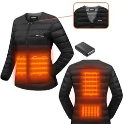 HEWINZE Beheizbare Damenjacke mit Powerbank, Steppjacke mit V-Ausschnitt/Rundhalsausschnitt