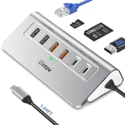 Intpw P9R PRO USB C Hub, 10-in-1 Docking Station mit 4K HDMI, 1Gbps Ethernet, PD 100W, Aluminium für iPhone 16/15 und MacBook