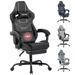 WOTSTA Ergonomischer Gaming Stuhl mit Fußstütze - Höhenverstellbar und Gepolstert, Schwarz