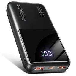 Power Bank 20000mAh mit Schnellladefunktion und LCD Display für Smartphones – Schwarz