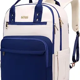 17 Zoll Laptop Rucksack für Damen und Herren, wasserdichte Tasche mit USB-Port, blau-weiß