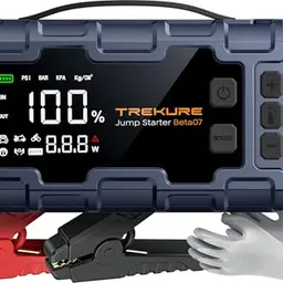 TREKURE Starthilfe Powerbank mit Luftkompressor und 6000A, LED Licht für Autos bis 12L Diesel