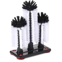 HENDI Gläserspülbürste mit 3 Nylonbürsten und 4 Saugnäpfen, Höhe 190 mm, Polypropylen
