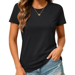 TACVASEN Damen T-Shirt, Rundhals, Kurzarm, Schwarz