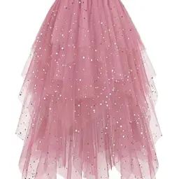 Hanpceirs Damen-Tüllrock in A-Linie, Midi-Länge, Rosa mit Pailletten