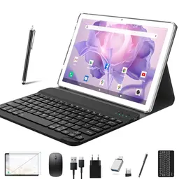 2025 Neueste 10 Zoll 2-in-1 Tablet mit Tastatur, 128GB, 5G WiFi, Bluetooth, Silber