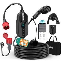 AIMILER Wallbox 11kW, IP66, mit App, 3-phasig, tragbar/Wandmontage, Typ 2, kompatibel mit Model Y, ID.3/4/5, MG4, Zoe u.a.