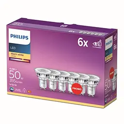 Philips GU10 LED Lampen 6er Pack, energiesparend mit warmweißem Licht
