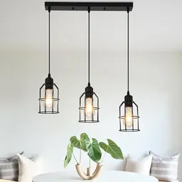 OURLOVEII Schwarz 3-flammige Pendellampe für Esszimmer, Küche, Flur und Wohnzimmer, höhenverstellbar, industrieller Stil