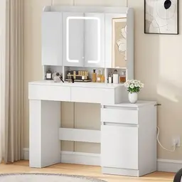 YITAHOME Schminktisch mit Spiegel, Schubladen und verstellbaren Fächern, moderner Frisiertisch für Schlafzimmer & Make-up, Weiß