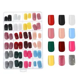 Dimeho 288 Stück Kurze Gel-Aufdrücknägel - Glänzende Acryl-Glitzer-Kunstnägel in 24 Farben für DIY-Halloween Maniküre