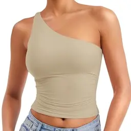 ZAAYO Damen Schulterfreies Tank Top Sommer Top Crop Fit Hellkhaki