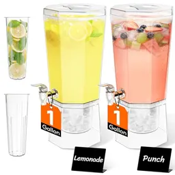 Lifewit 2x4L Getränkespender mit Zapfhahn, Ständer, Eiszylinder & Schilder für Limonade, Wasser & Saft