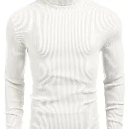 COOFANDY Herren Rollkragenpullover Slim Fit Freizeitpullover Weiß L