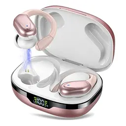 Cascho Bluetooth Sport-Kopfhörer, kabellos, IPX7 wasserdicht, 60 Std Akkulaufzeit, tiefer Bass, in Ear mit Mikrofon, Ohrhaken, roségold