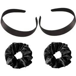2 Stück Gepolsterte Stirnbänder für Damen, Einfarbige Retro Haarbänder mit Elastischem Haargummi, Schwarz