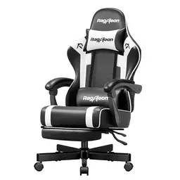 Riftracer Gaming Stuhl - Ergonomischer Sessel mit Fußstütze und Kopfstütze, Höhenverstellbar, Schwarz