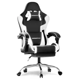 Dowinx Gaming Stuhl mit Fußstütze und Massage, Ergonomischer Gaming Chair für Büro und lange Gaming-Sessions, Weiß