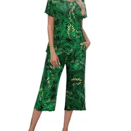 Ekouaer Capri Schlafanzug Damen Kurzarm Zweiteiliges Set Hellgrün