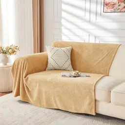 EMME Kuscheldecke Sherpa - Flauschige Wolldecke für Sofa und Couch, Beige, 130 x 150 cm