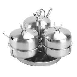 BSDLZCH Gewürzdosen-Set aus Edelstahl mit Drehboden - 3 Dosen für Salz, Zucker und Gewürze