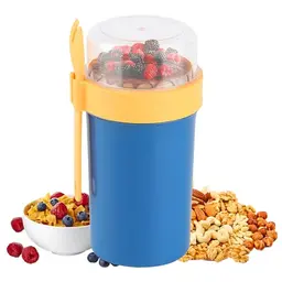 Müslibecher to Go mit Joghurtbecher und Löffel, Auslaufsicherer Obst- und Salatbehälter, 2 in 1