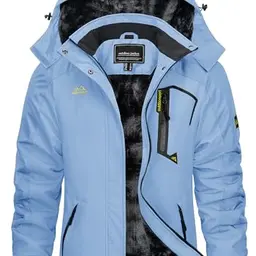 KEFITEVD Damen Skijacke Winddicht Atmungsaktiv Winterjacke mit Taschen in Hellblau, Größe M