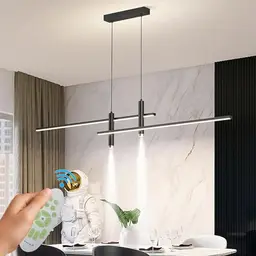 Moderne LED Pendelleuchte für Esstisch, dimmbar und höhenverstellbar, Schwarz, 90CM, mit Fernbedienung